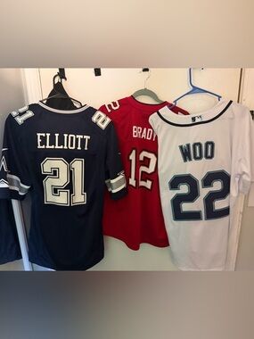 NFL & MLB Player Jerseys - Navy Elliott #21, Red Brady #12, White Woo #22